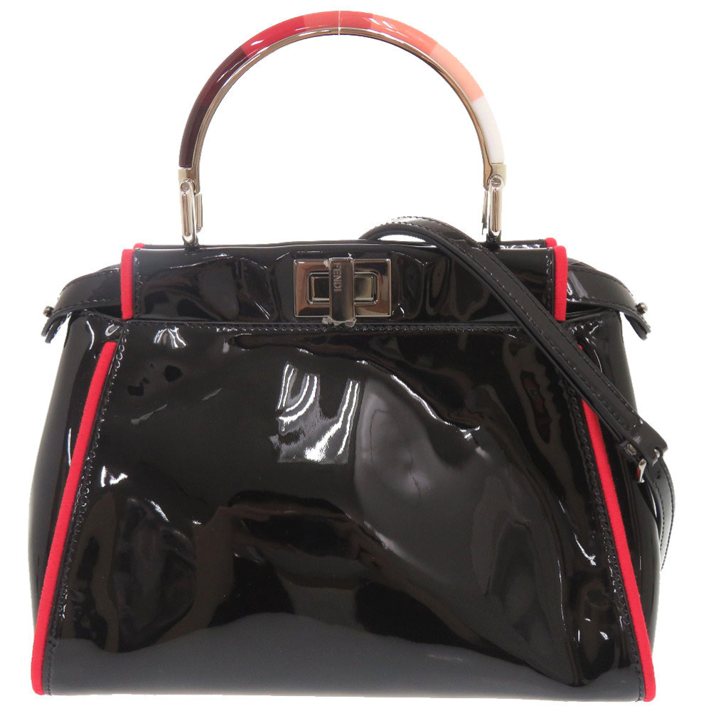 Fendi Peekaboo Patent Vernis Leather Black Red Handbag Shoulder Bag